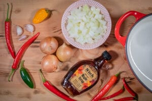 Zutaten für Chili con carne ohne Bohnen