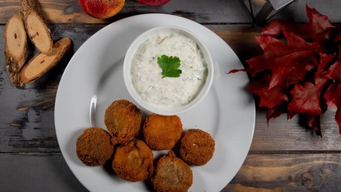 frittierte Champignons mit Knoblauch Dip